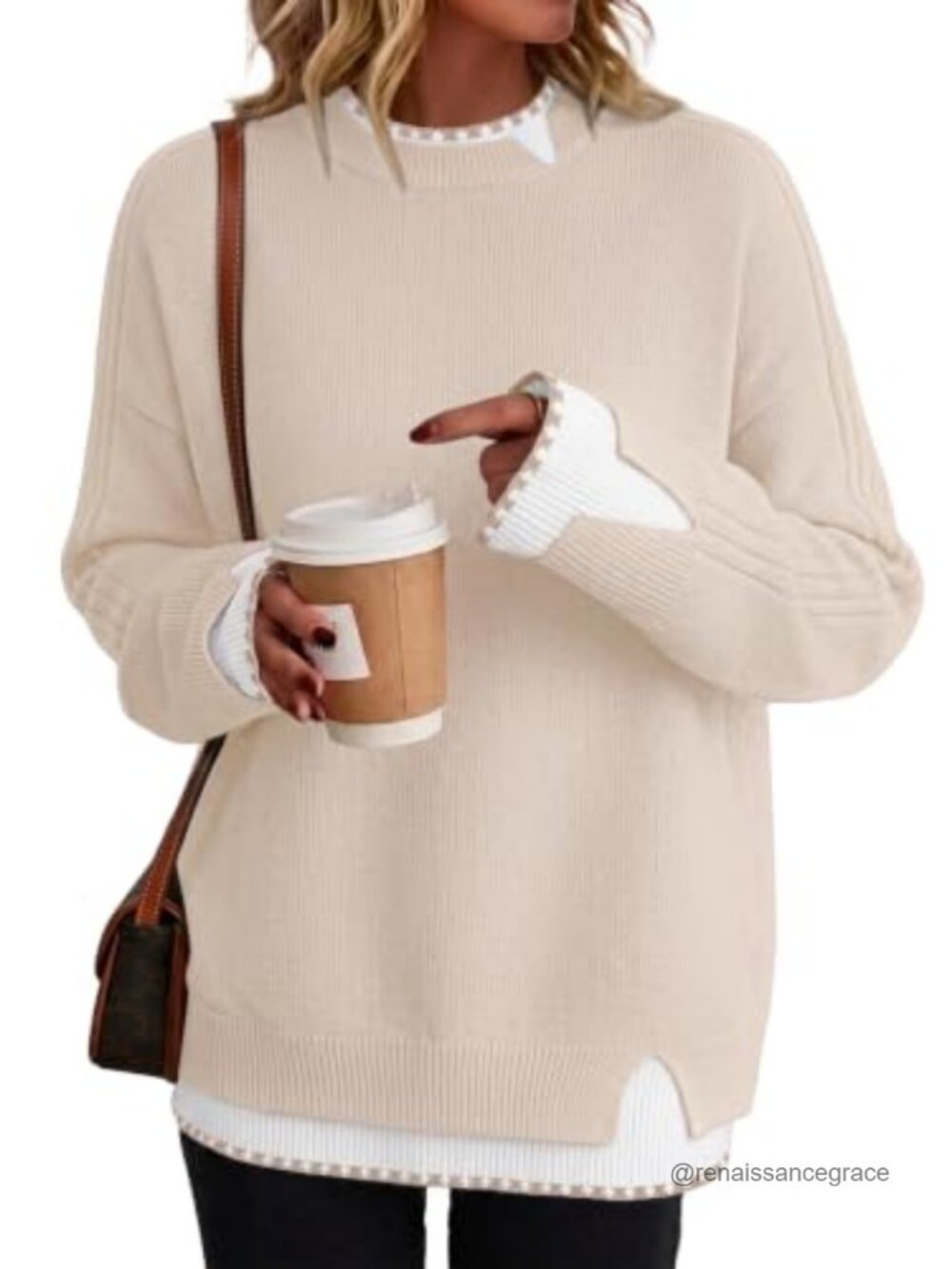 Womens Ribbed Knit Crew Neck Pullover Sweater Oversized Long Sleeve